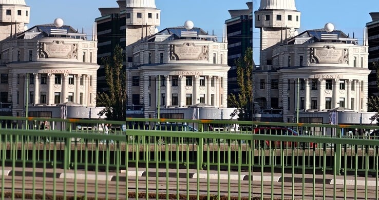 comparaison de la taille du zoom 10x : Gauche : Oppo avec objectif externe. Au milieu : Vivo sans objectif externe. A droite : Oppo sans objectif externe.