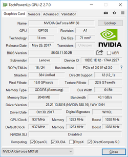 ThinkPad T480s - GPU-Z Nvidia GeForce MX150.