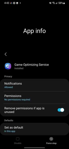 Samsung ne permet pas aux gens de désactiver son service d'optimisation des jeux. (Image source : 9to5Google)
