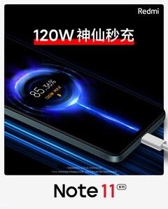 La charge filaire de 120 W est l&#039;une des caractéristiques prévues pour la série Redmi Note 11. (Image source : Xiaomi - édité)