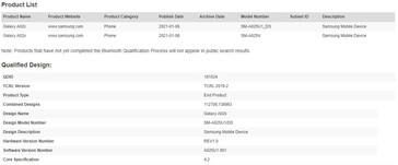 Le Galaxy A02s dans ses nouvelles fuites. (Source : Bluetooth SIG, Wi-Fi Alliance via SamMobile)