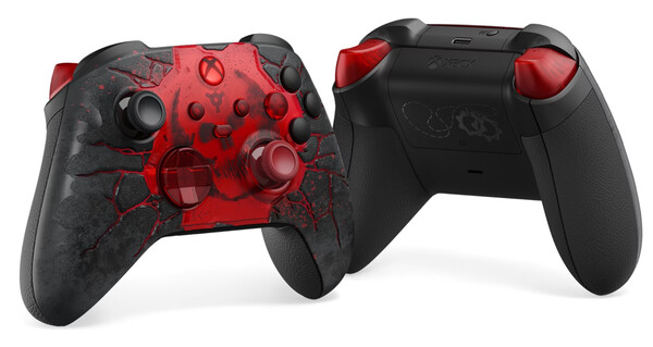 La manette en édition limitée « Gears of War : E-Day » présente un motif en 3D sur la face avant.