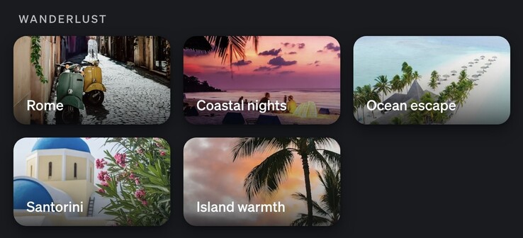 Les cinq nouvelles scènes Wanderlust sont disponibles dans la galerie de scènes Hue. (Source de l'image : Capture d'écran de l'application Philips Hue)