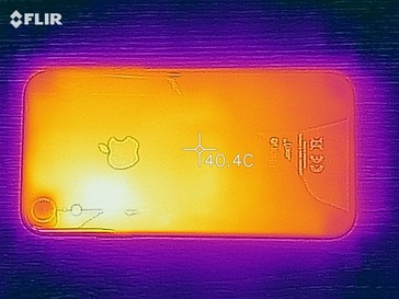 Apple iPhone XR - Relevé thermique à l'arrière de l'appareil en cas de sollicitations.