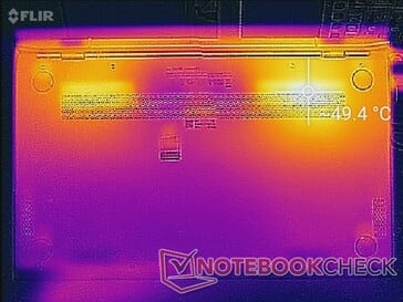 Asus ZenBook S13 UX392FN - Relevé thermique : Sollicitations maximales (au-dessous).