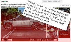 Ce Cybertruck Tesla sur Cars & Bids est exempté de la politique anti-revente de Tesla, mais d'autres ont été interdits pour avoir tenté des ventes similaires. (Source de l'image : Cars & Bids / Cybertruck Owners Club - édité)