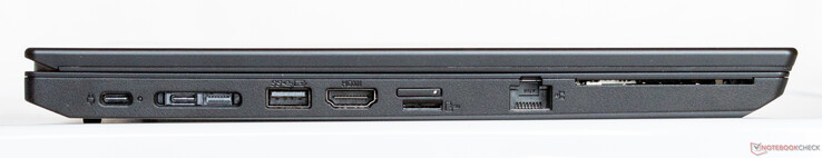 USB-C 3.1 Gen 2 avec alimentation électrique, port d'accueil (USB-C 3.1, LAN), USB-A 3.0, HDMI 2.0, microSD et emplacement SIM, Ethernet, lecteur de carte à puce