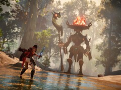 Une image montrant un géant et Brynn dans Eternal Strands.