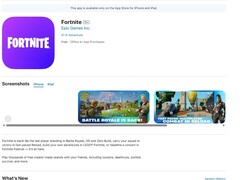 Capture d'écran de l'inscription de Fortnite sur l'App Store américain Apple. (Source de l'image : capture d'écran de l'App Store américain)