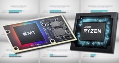 Le SoC Apple M1 a réussi à battre le AMD Ryzen 9 5900HX dans la majorité des benchmarks. (Image source : Apple/AMD/Max Tech - édité)