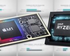 Le SoC Apple M1 a réussi à battre le AMD Ryzen 9 5900HX dans la majorité des benchmarks. (Image source : Apple/AMD/Max Tech - édité)