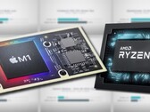 Le SoC Apple M1 a réussi à battre le AMD Ryzen 9 5900HX dans la majorité des benchmarks. (Image source : Apple/AMD/Max Tech - édité)