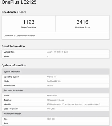 Listage Geekbench du OnePlus 9 Pro LE2125. (Source : Geekbench)