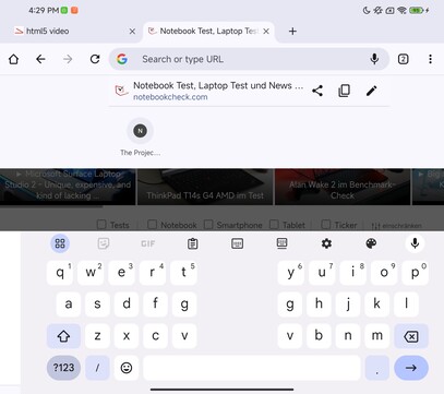 Clavier sur l'écran intérieur, en mode paysage (Google Gboard)