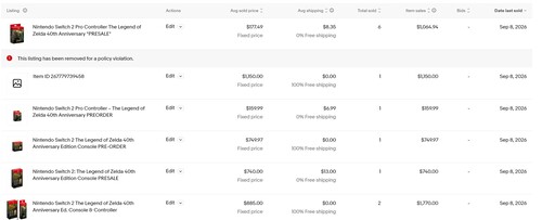 Ventes sur eBay de la console Switch 2 « 40e anniversaire de Zelda » et de la manette Pro Controller présentées