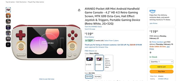 La variante 2GB RAM de l'Ayaneo Pocket Air Mini est disponible en deux couleurs et sera livrée dans quelques jours