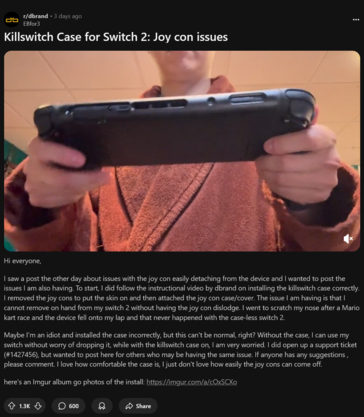 Problème de détachement des Joy-Cons de la Switch 2 de Killswitch (Source de l'image : capture d'écran, subreddit dbrand)