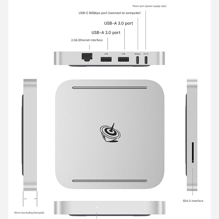 Ports et design de la station d'accueil Mate SE (Image source : Beelink - machine translated)