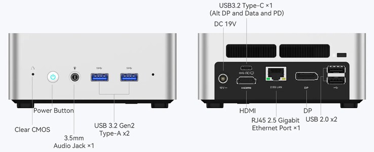 Les ports externes du Minisforum Venus Series UN1245 (source : Minisforum)