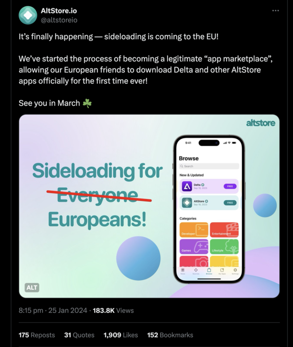 AltStore annonce qu'il devient une "place de marché d'applications légitime" (Source : AltStore via X)