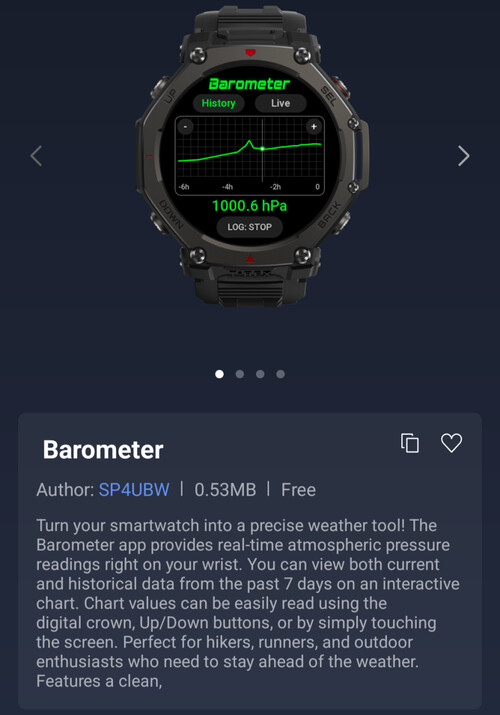 L'application Barometer Mini pour les montres intelligentes Amazfit