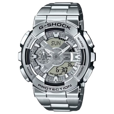 La G-Shock GM-110D-8A présente une finition argentée épurée et un cadran gris gunmetal. (Source de l'image : Casio US)