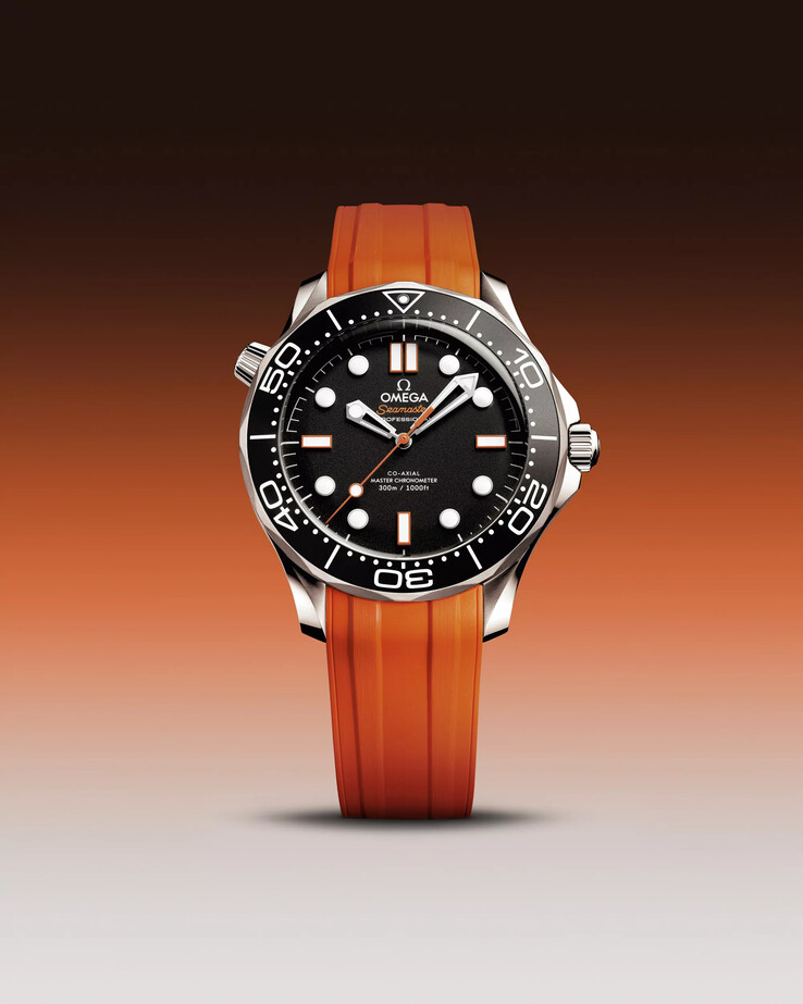 L'Omega Seamaster Diver 300M avec bracelet en caoutchouc orange. (Source de l'image : Omega)