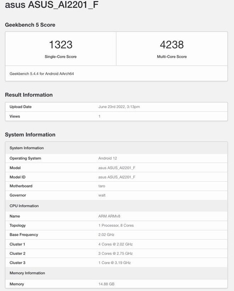 Le Snapdragon 8 Plus Gen 1 dans le ASUS ROG Phone 6. (Image source : Geekbench via MySmartPrice)