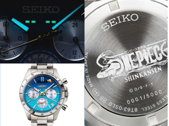 Le nouveau chronographe Seiko x One Piece Shinkansen – trois clichés différents.