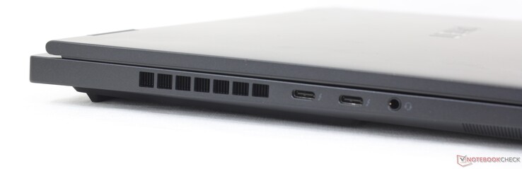À gauche : USB-C 3.2 Gen. 2 + Thunderbolt 4 avec Power Delivery + DisplayPort 1.4, casque d'écoute de 3,5 mm