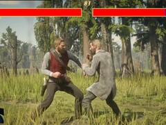 Arthur Morgan, protagoniste de Red Dead Redemption 2, combattant un PNJ dans le style de Mortal Kombat. (Source de l&#039;image : Blurbs on YouTube, capture d&#039;écran)
