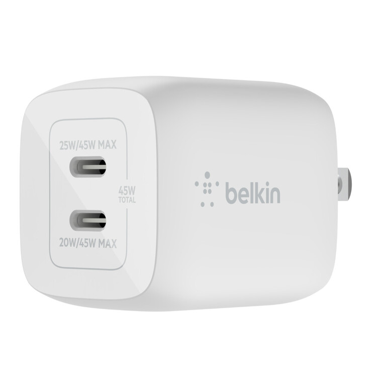 Le chargeur mural BOOSTCHARGE PRO Dual USB-C GaN de Belkin, 45 W. (Image source : Belkin)