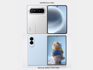 Samsung Galaxy Z Fold 8 Wide renders next to the Huawei Pura X Max.