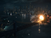Une capture d'écran de la bande-annonce officielle de Battlefield 6 montrant une explosion sur le pont de Manhattan (source : Battlefield YT)