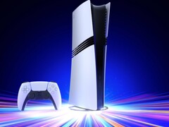 La console PlayStation 5 Pro de Sony posée sur un support vertical avec une manette DualSense