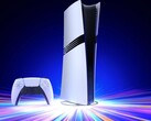 La console PlayStation 5 Pro de Sony posée sur un support vertical avec une manette DualSense
