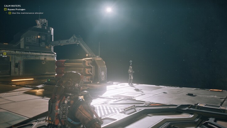 L'extérieur de la station vous place dans un espace ouvert aux côtés de votre jumeau, les objectifs vous guidant à travers la coque.