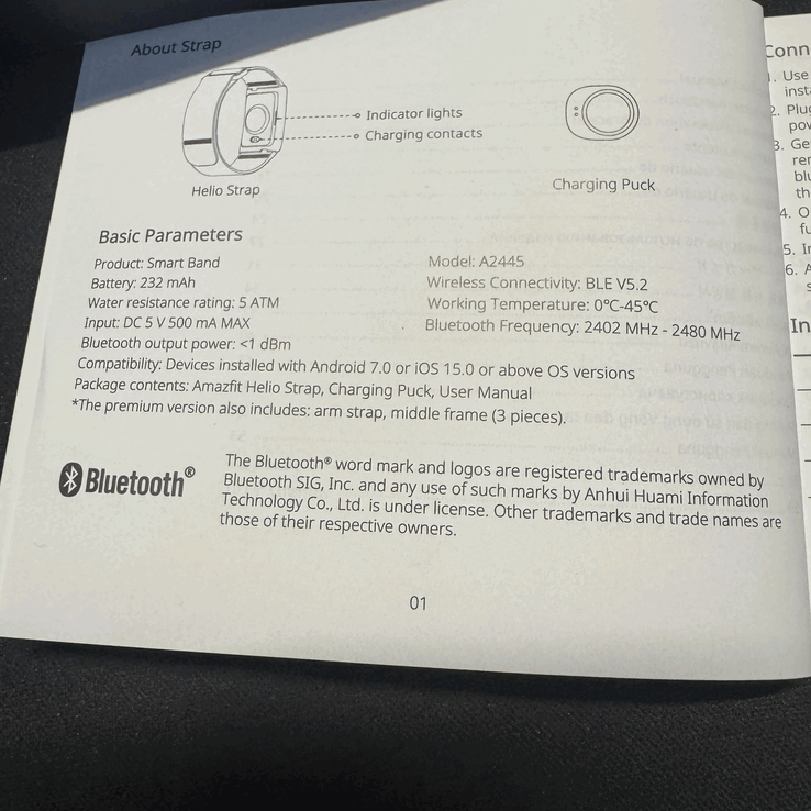 L'Amazfit Helio Strap Premium est mentionné dans le manuel d'instructions. (Source de l'image : r/iamstevejones via Reddit)