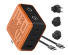 Le chargeur BMX GaNsta Pixel 140 W permet d'alimenter jusqu'à quatre appareils USB à la fois et est livré avec des adaptateurs secteur internationaux.