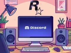Discord apparaît sur l'écran d'un PC sous le logo de Rockstar Games (Source de l'image : Discord, Rockstar Games avec modifications)