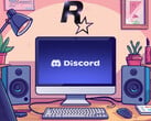 Discord apparaît sur l'écran d'un PC sous le logo de Rockstar Games (Source de l'image : Discord, Rockstar Games avec modifications)