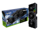 Une image promotionnelle sur fond blanc montrant une boîte pour la Palit RTX 5080 OC Gaming Pro avec la carte conservée verticalement à côté. (Source de l'image : Palit)