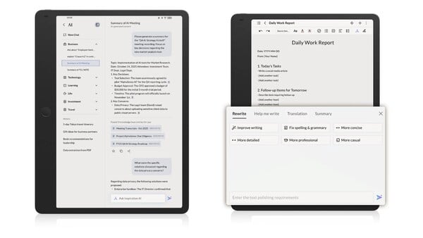 Le TCL Note A1 NxtPaper est doté de plusieurs fonctions d'intelligence artificielle. (Source de l'image : TCL)