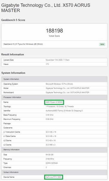 RTX 3090 score. (Source de l'image : Geekbench)