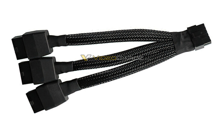 Un connecteur d'alimentation 3x 8 broches vers 16 broches. (Image source : VideoCardz)