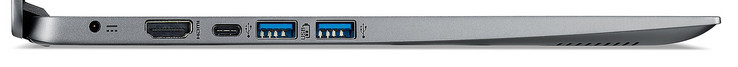 Côté gauche : entrée secteur, HDMI, 3 USB 3.1 Gen 1 (1 Type C, 2 Type A)
