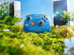 8BitDo Rare 40th Anniversary controller avec les consoles Xbox Series X et Series S en arrière-plan. (Source de l&#039;image : Affiche promotionnelle officielle de 8BitDo)