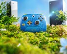 8BitDo Rare 40th Anniversary controller avec les consoles Xbox Series X et Series S en arrière-plan. (Source de l'image : Affiche promotionnelle officielle de 8BitDo)