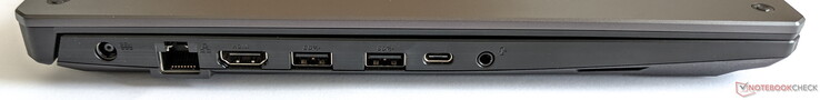 Côté gauche : Alimentation, Gigabit LAN, HDMI 2.0b, 2x USB-A 3.2 Gen. 2, 1x USB-C 3.2 Gen. 2, prise audio combinée
