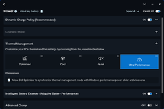 Les quatre profils de puissance Optimizer : Optimisé, Froid, Silencieux ou Ultra Performance